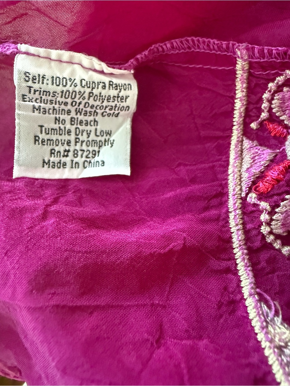 Johnny Was Embroidered Floral Cupra Rayon Boho Tunic Blouse Approx S Magenta - Picture 7 of 7